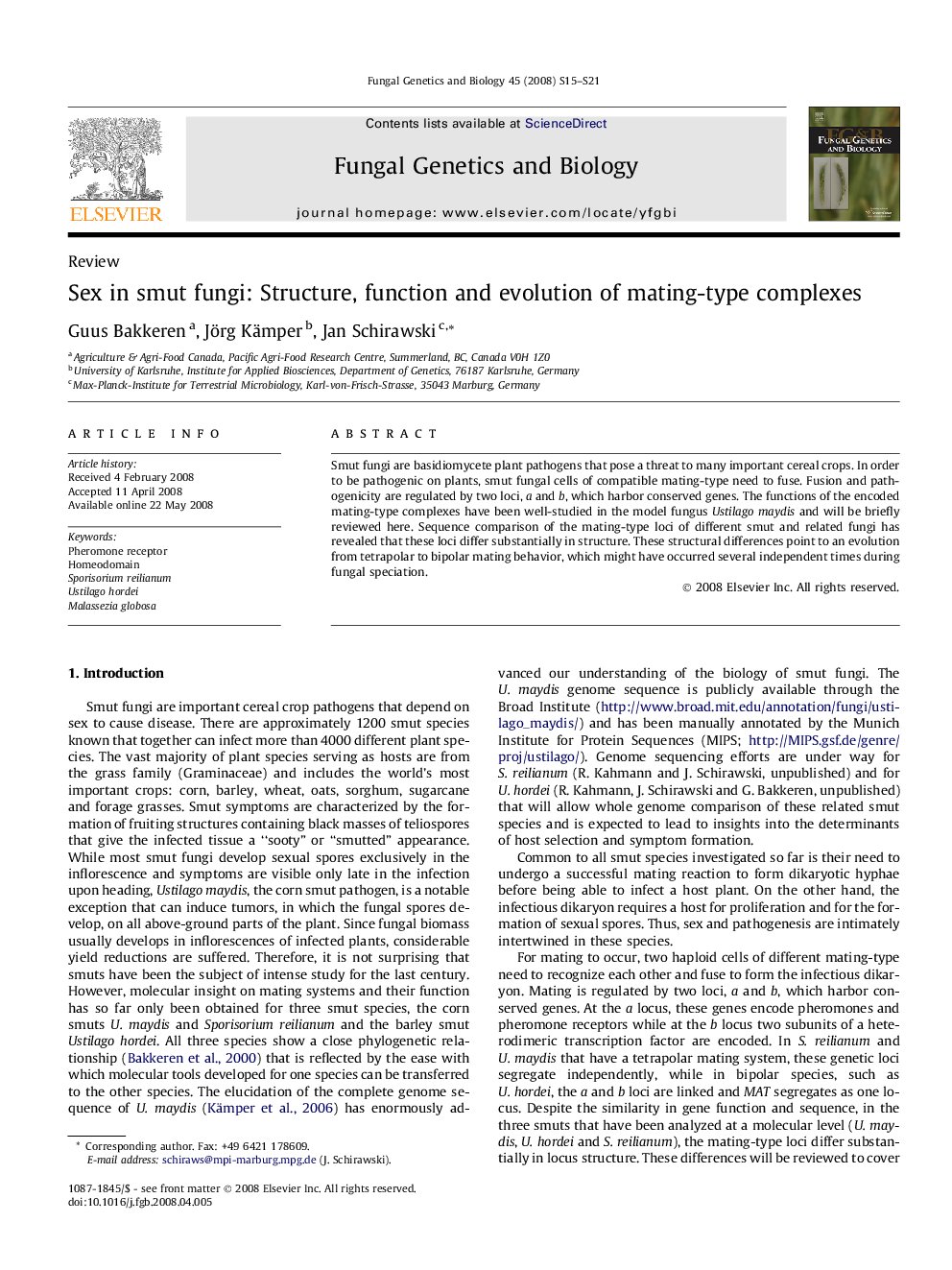 Sex in smut fungi: Structure, function and evolution of mating-type complexes