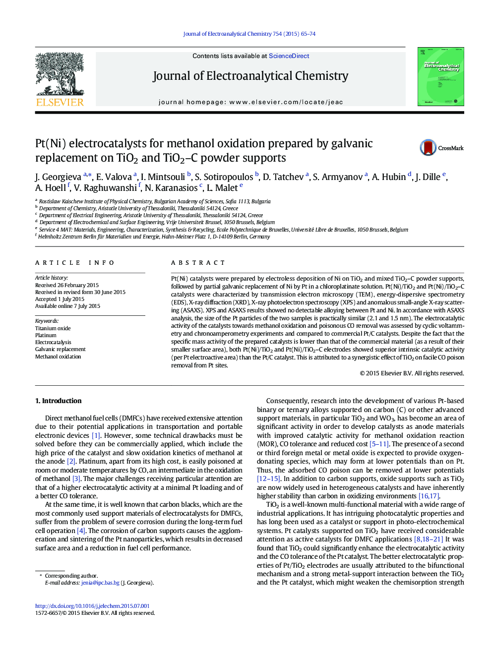 Pt(Ni) electrocatalysts for methanol oxidation prepared by galvanic replacement on TiO2 and TiO2–C powder supports