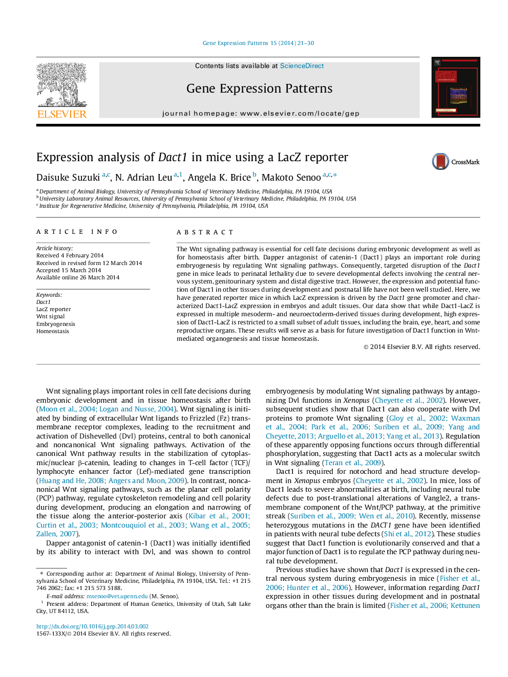 Expression analysis of Dact1 in mice using a LacZ reporter