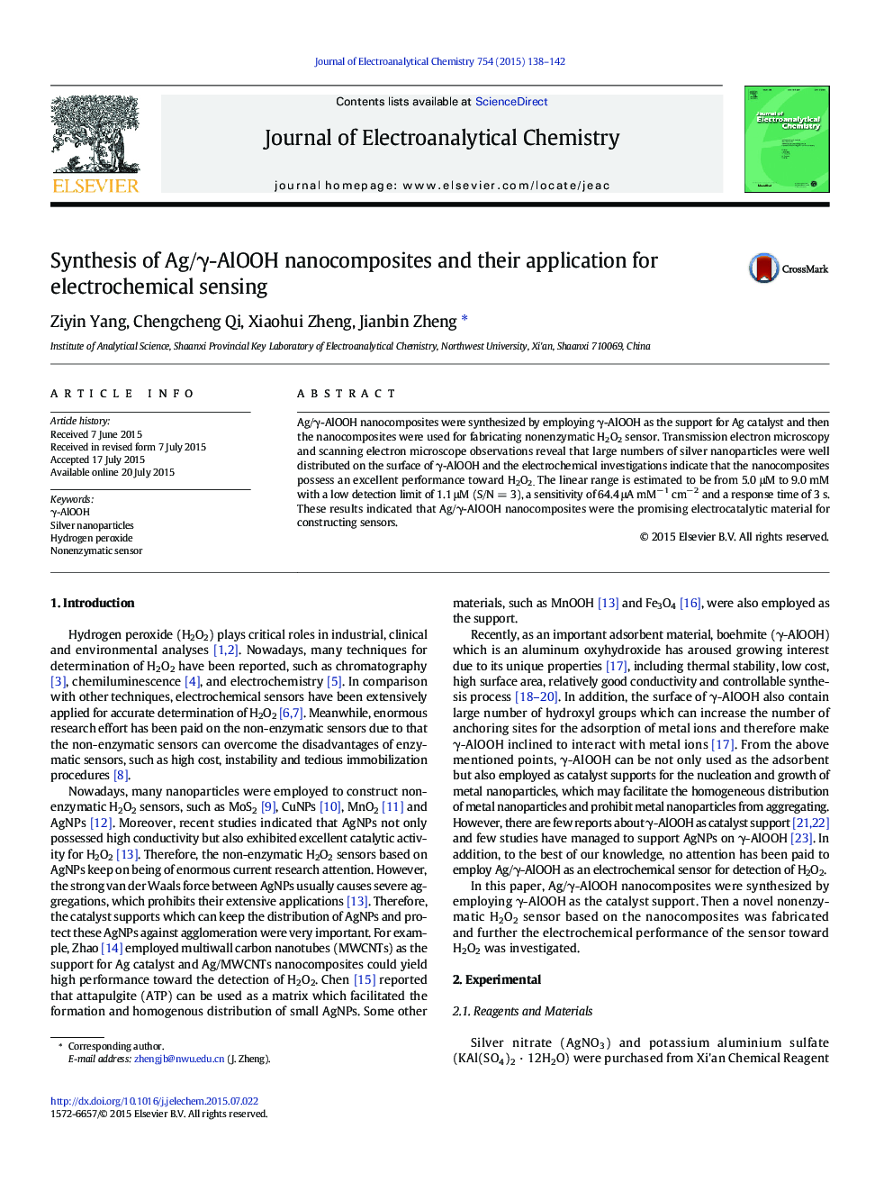 Synthesis of Ag/γ-AlOOH nanocomposites and their application for electrochemical sensing