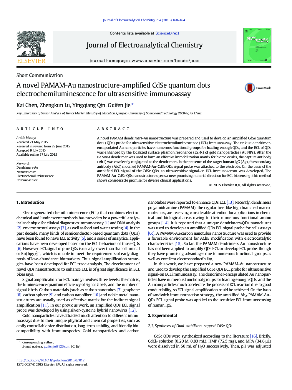 A novel PAMAM-Au nanostructure-amplified CdSe quantum dots electrochemiluminescence for ultrasensitive immunoassay