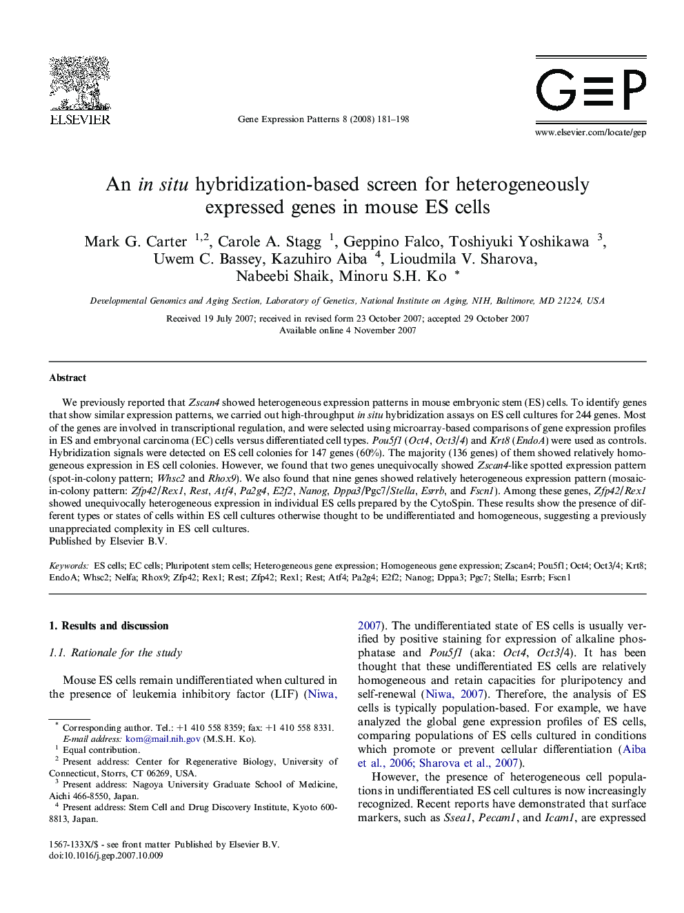 An in situ hybridization-based screen for heterogeneously expressed genes in mouse ES cells