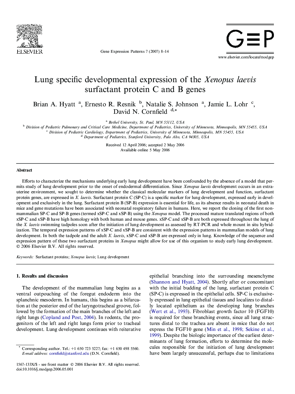 Lung specific developmental expression of the Xenopus laevis surfactant protein C and B genes