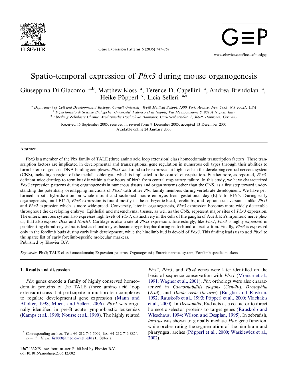 Spatio-temporal expression of Pbx3 during mouse organogenesis