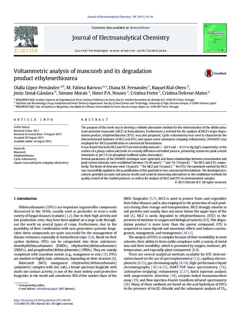 Voltammetric analysis of mancozeb and its degradation product ethylenethiourea