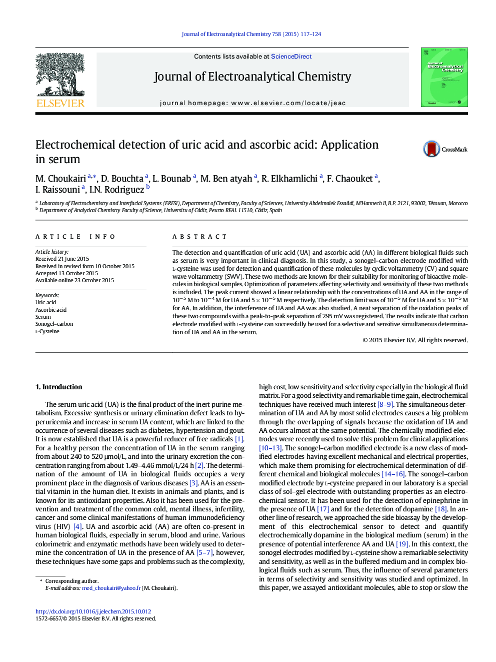 Electrochemical detection of uric acid and ascorbic acid: Application in serum