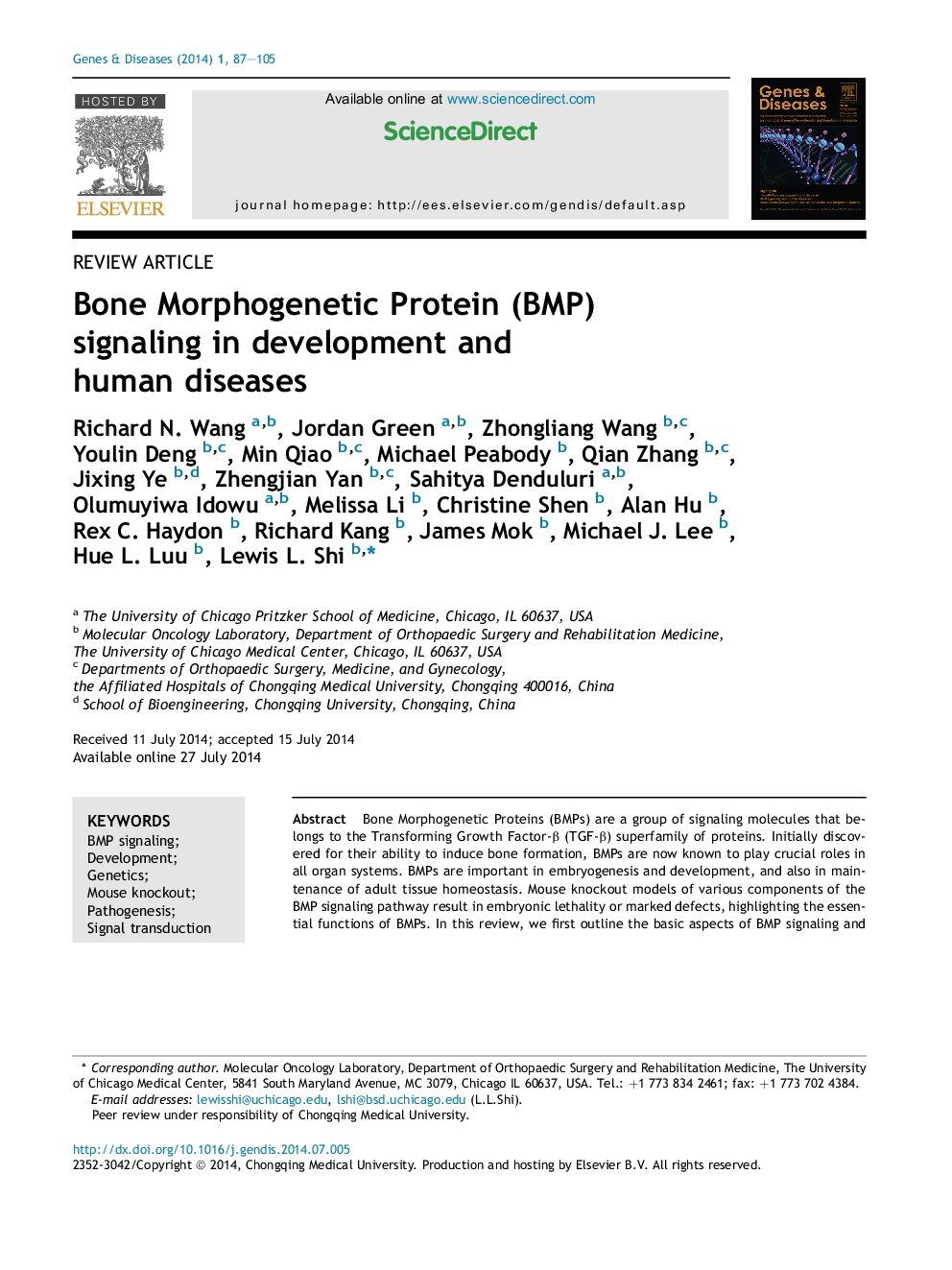 Bone Morphogenetic Protein (BMP) signaling in development and human diseases 