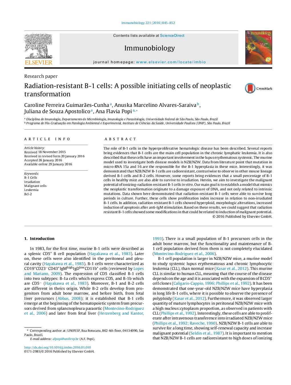 Radiation-resistant B-1 cells: A possible initiating cells of neoplastic transformation