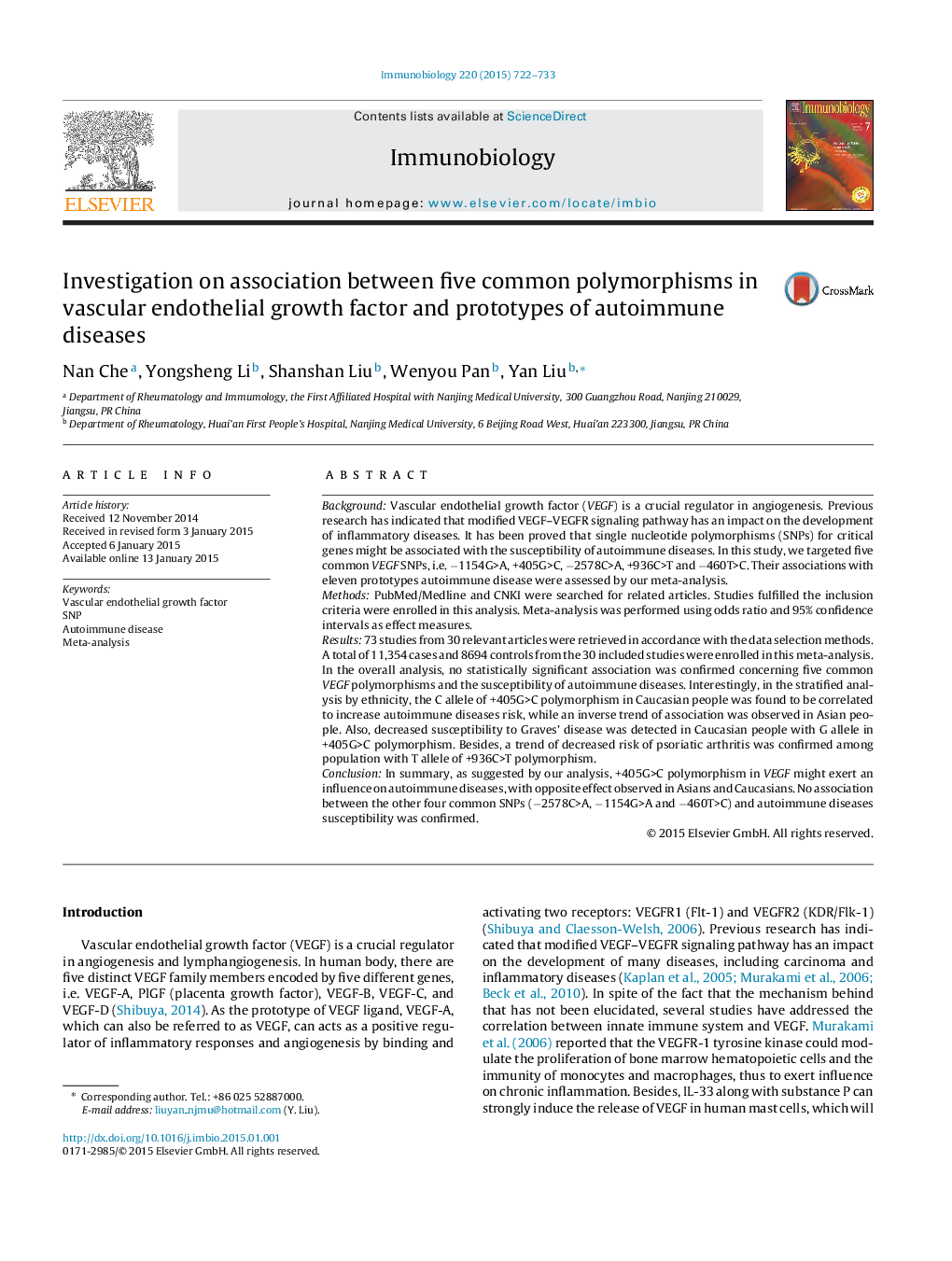 Investigation on association between five common polymorphisms in vascular endothelial growth factor and prototypes of autoimmune diseases