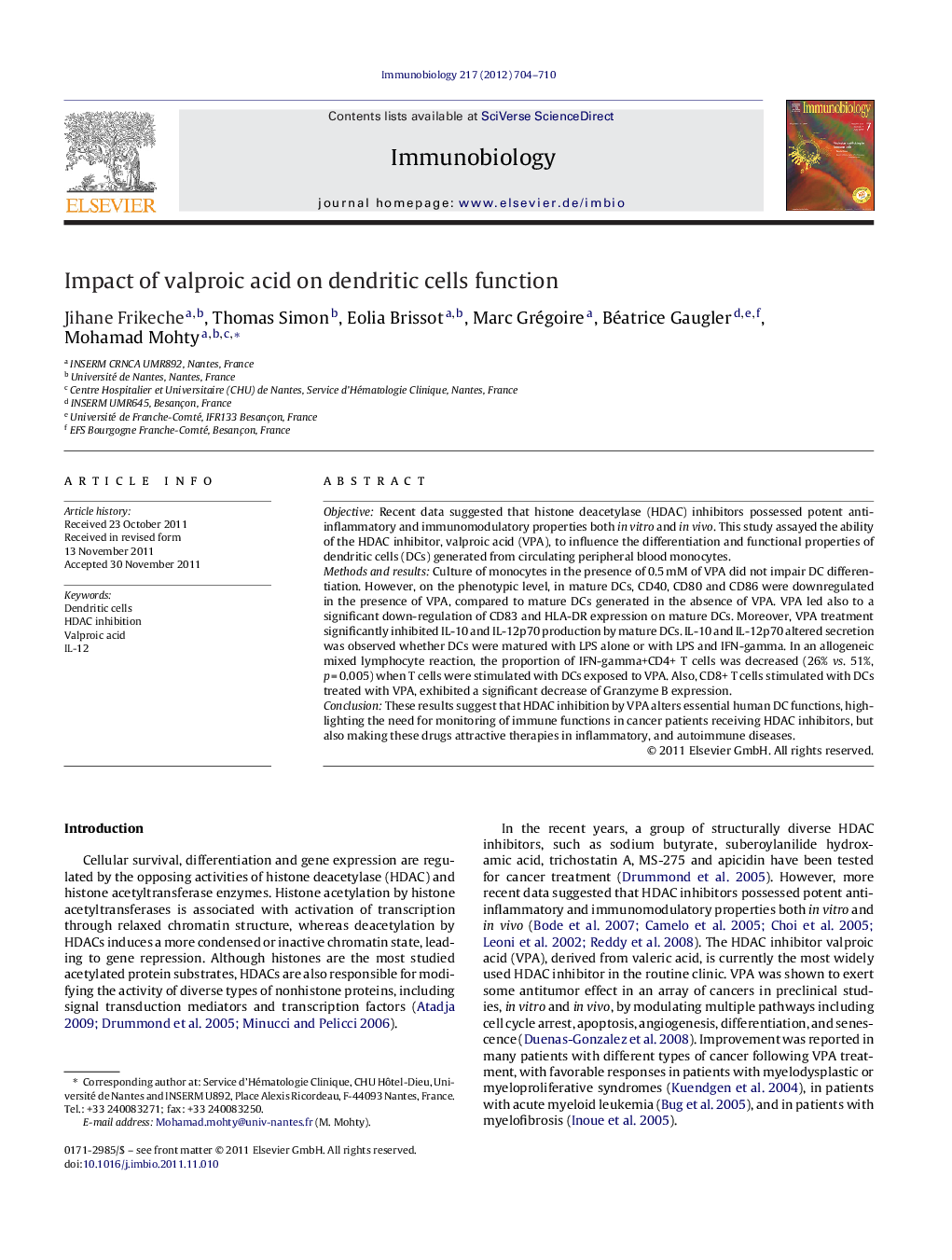 Impact of valproic acid on dendritic cells function