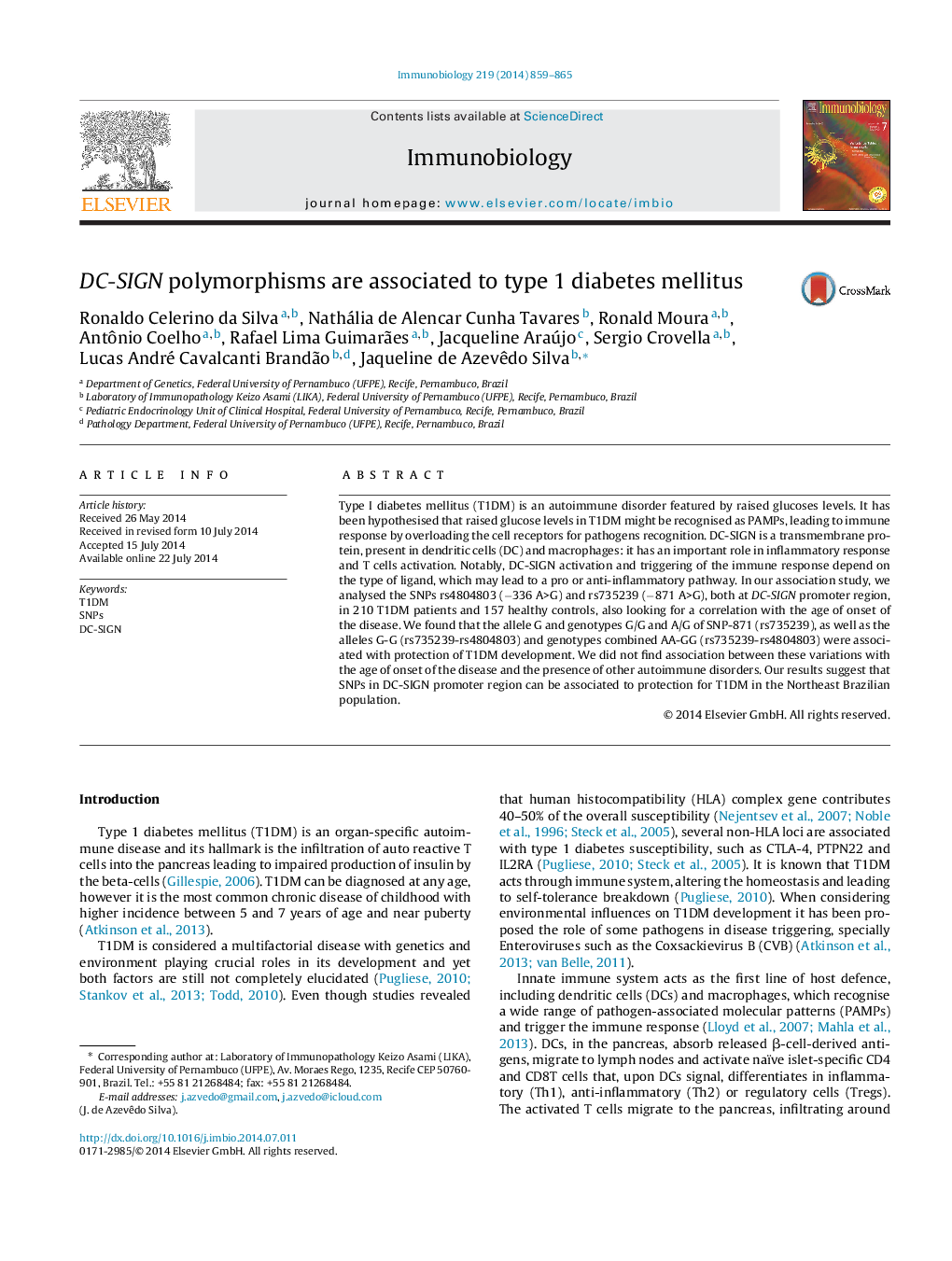 DC-SIGN polymorphisms are associated to type 1 diabetes mellitus