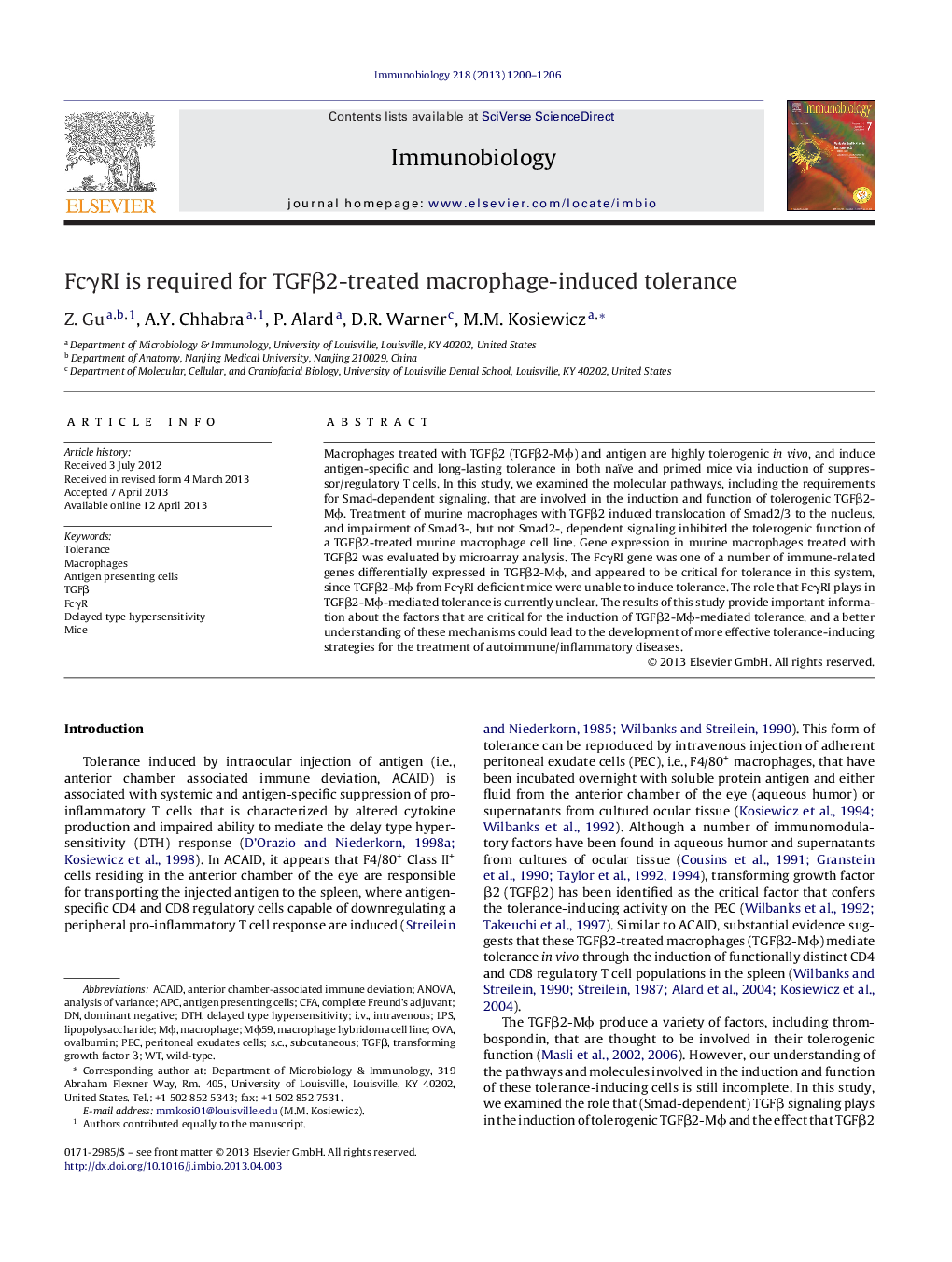 FcγRI is required for TGFβ2-treated macrophage-induced tolerance