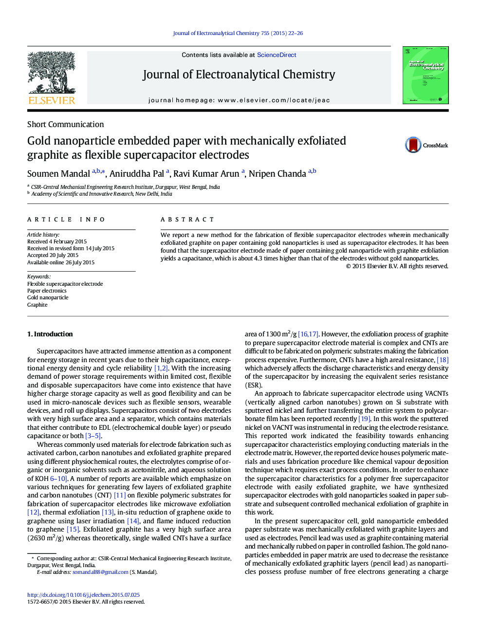 Gold nanoparticle embedded paper with mechanically exfoliated graphite as flexible supercapacitor electrodes