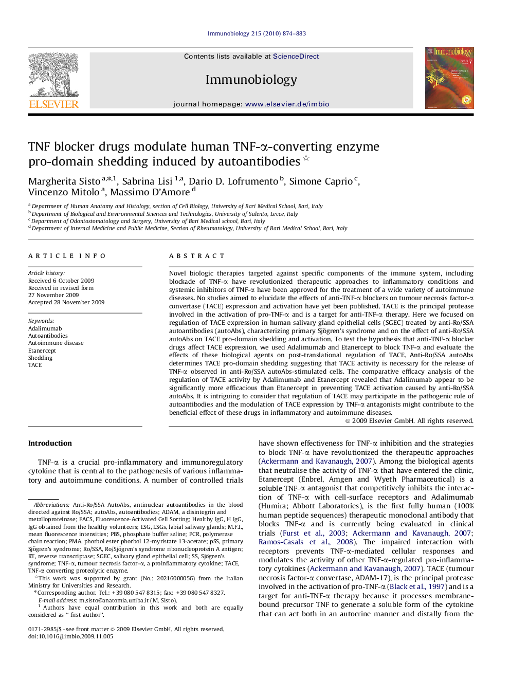 TNF blocker drugs modulate human TNF-α-converting enzyme pro-domain shedding induced by autoantibodies 