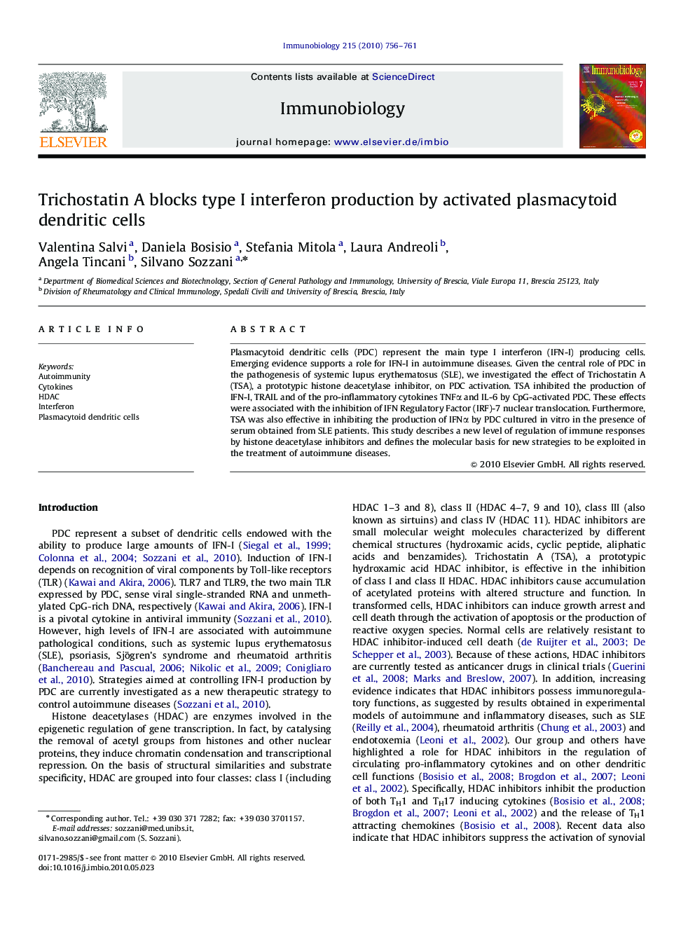 Trichostatin A blocks type I interferon production by activated plasmacytoid dendritic cells