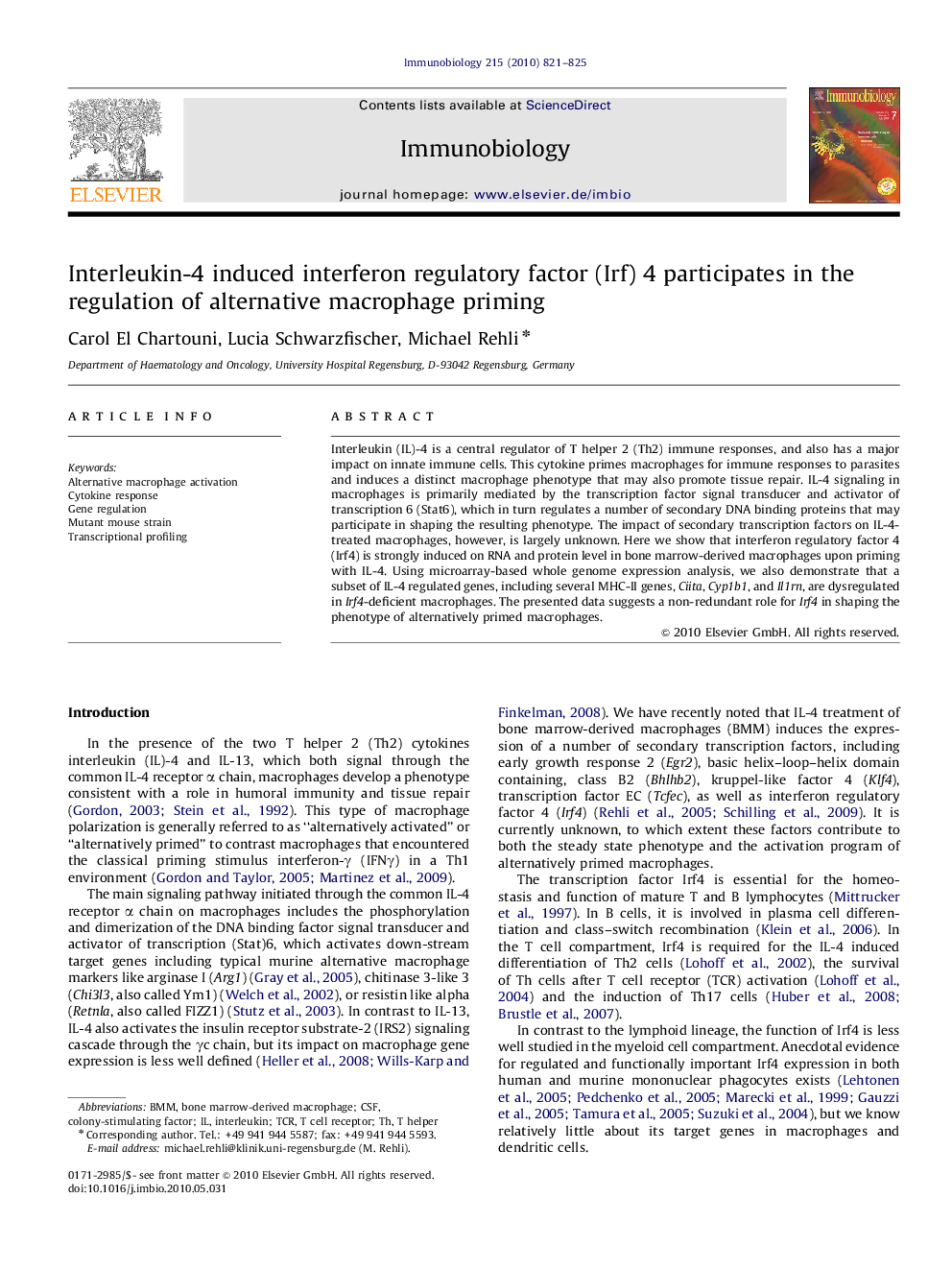 Interleukin-4 induced interferon regulatory factor (Irf) 4 participates in the regulation of alternative macrophage priming