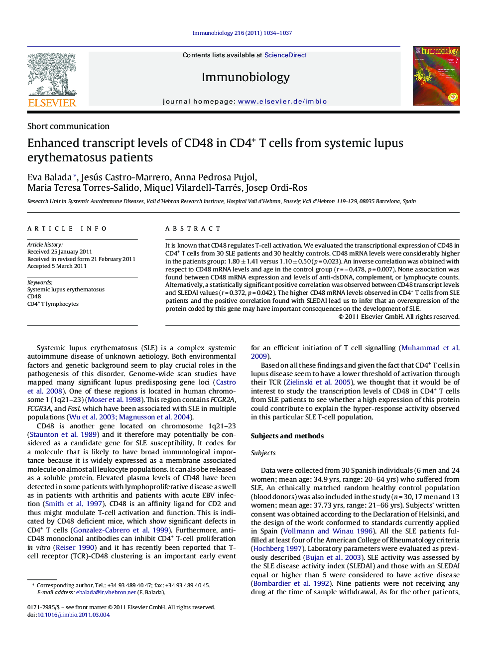 Enhanced transcript levels of CD48 in CD4+ T cells from systemic lupus erythematosus patients