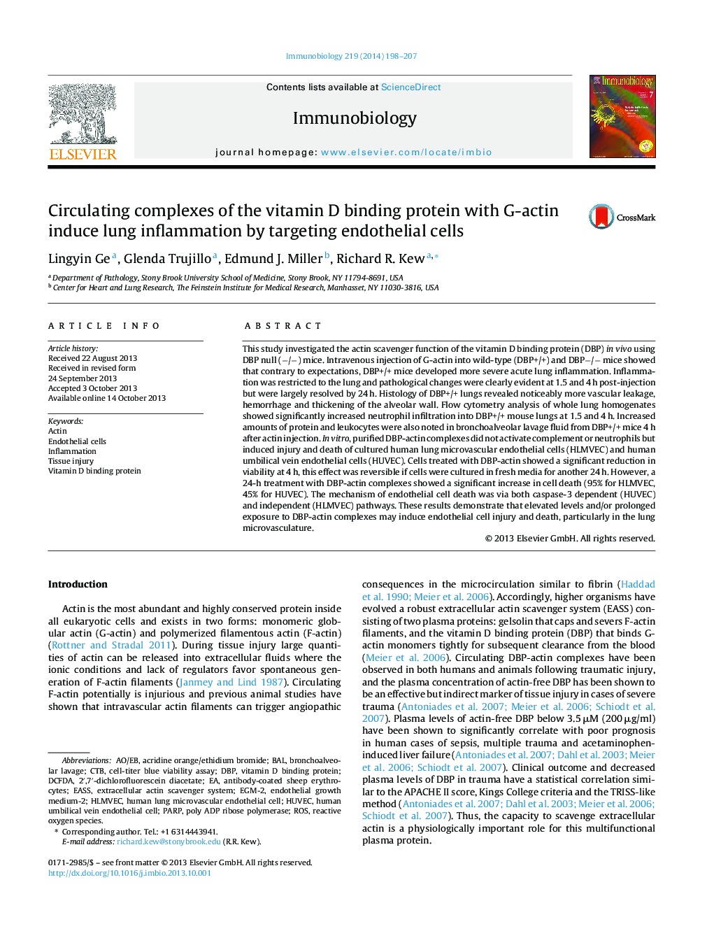 Circulating complexes of the vitamin D binding protein with G-actin induce lung inflammation by targeting endothelial cells