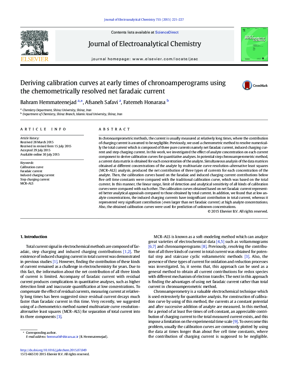 Deriving calibration curves at early times of chronoamperograms using the chemometrically resolved net faradaic current