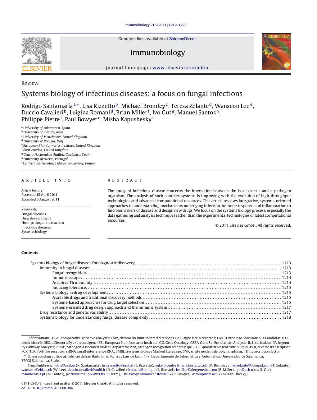 Systems biology of infectious diseases: a focus on fungal infections