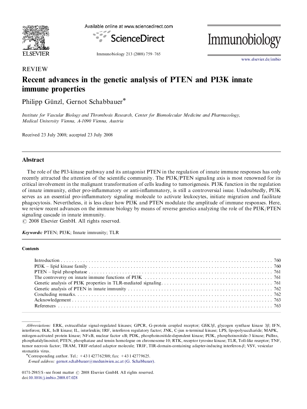 Recent advances in the genetic analysis of PTEN and PI3K innate immune properties