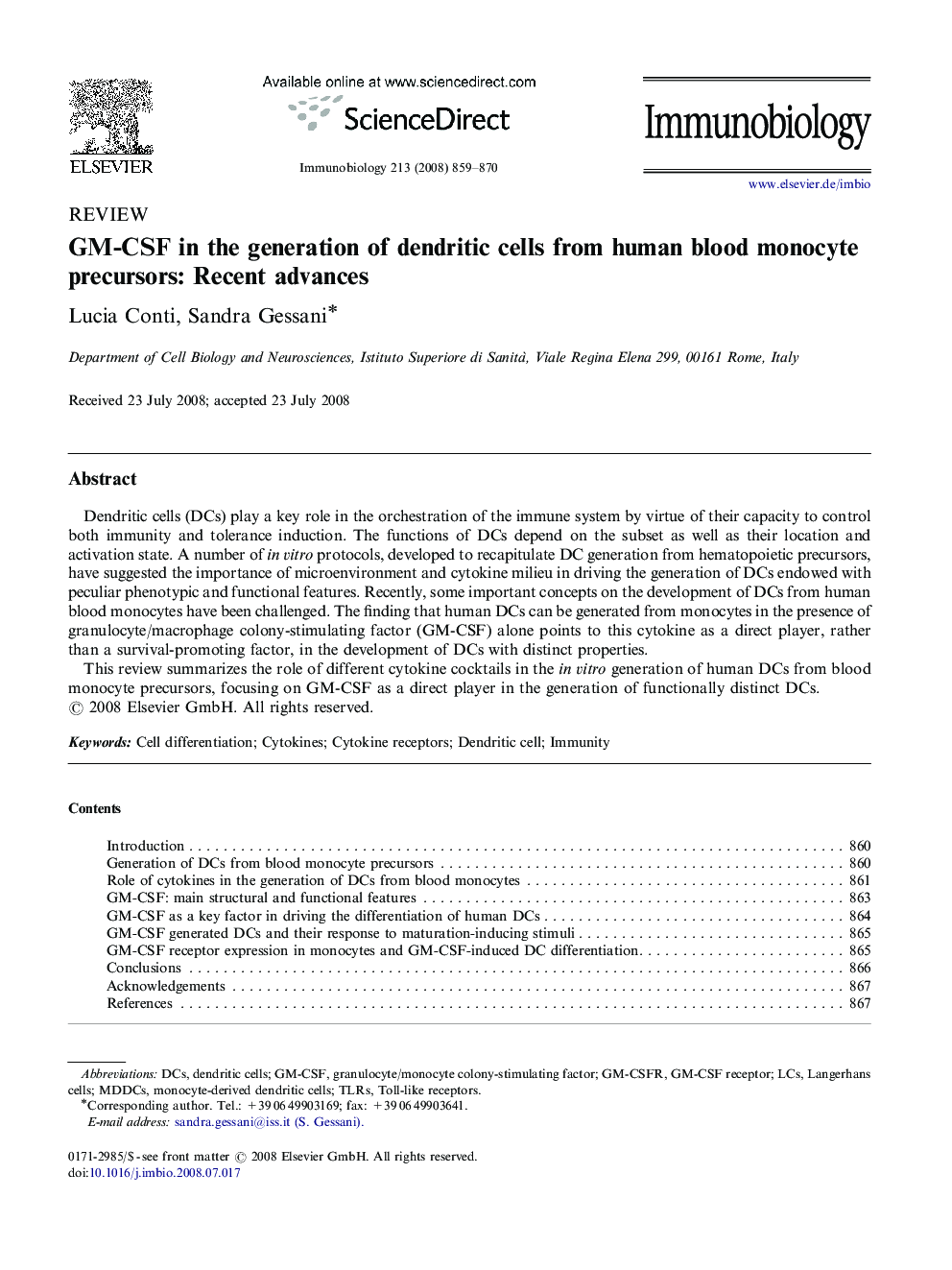 GM-CSF in the generation of dendritic cells from human blood monocyte precursors: Recent advances