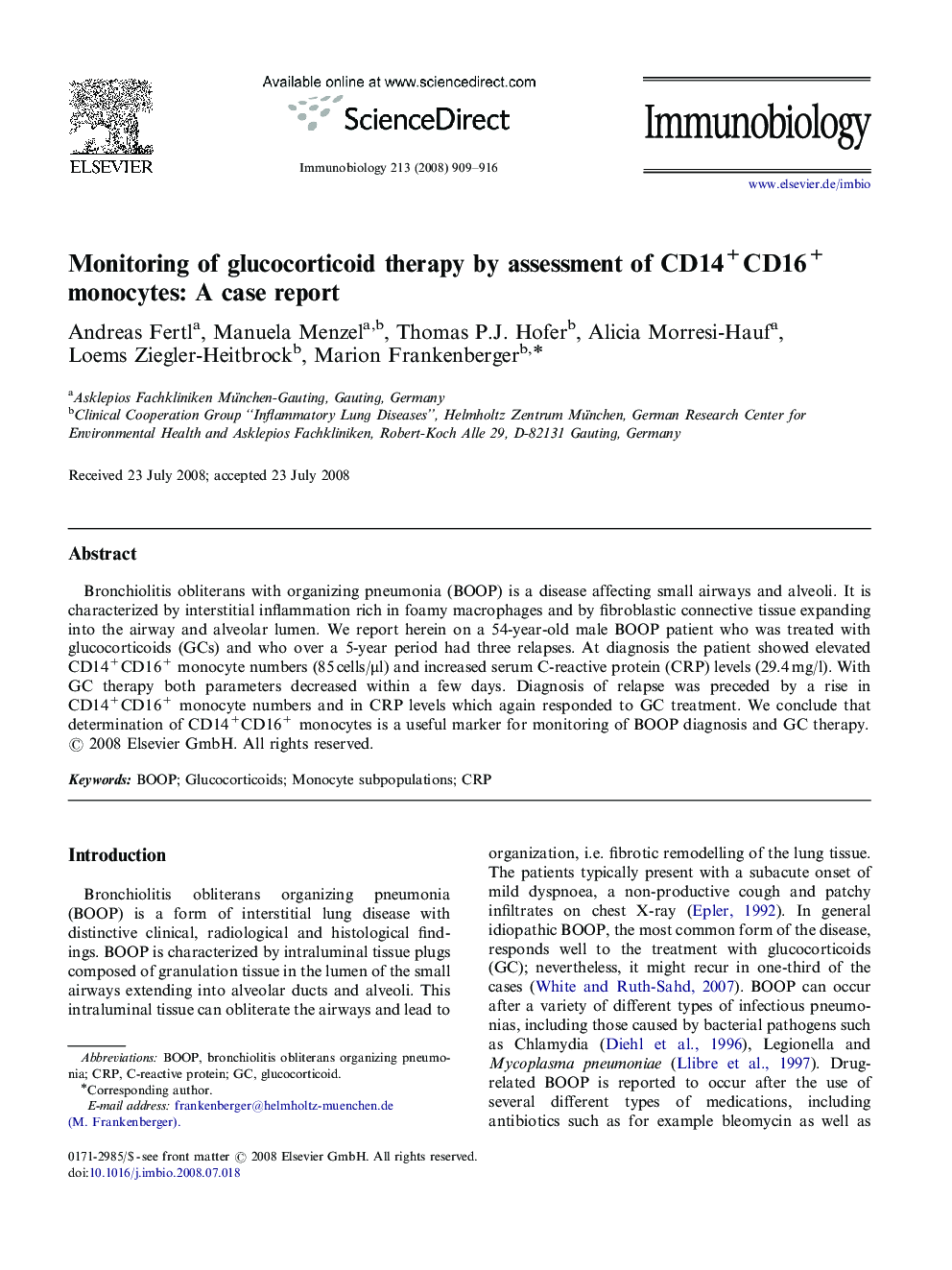 Monitoring of glucocorticoid therapy by assessment of CD14+CD16+ monocytes: A case report