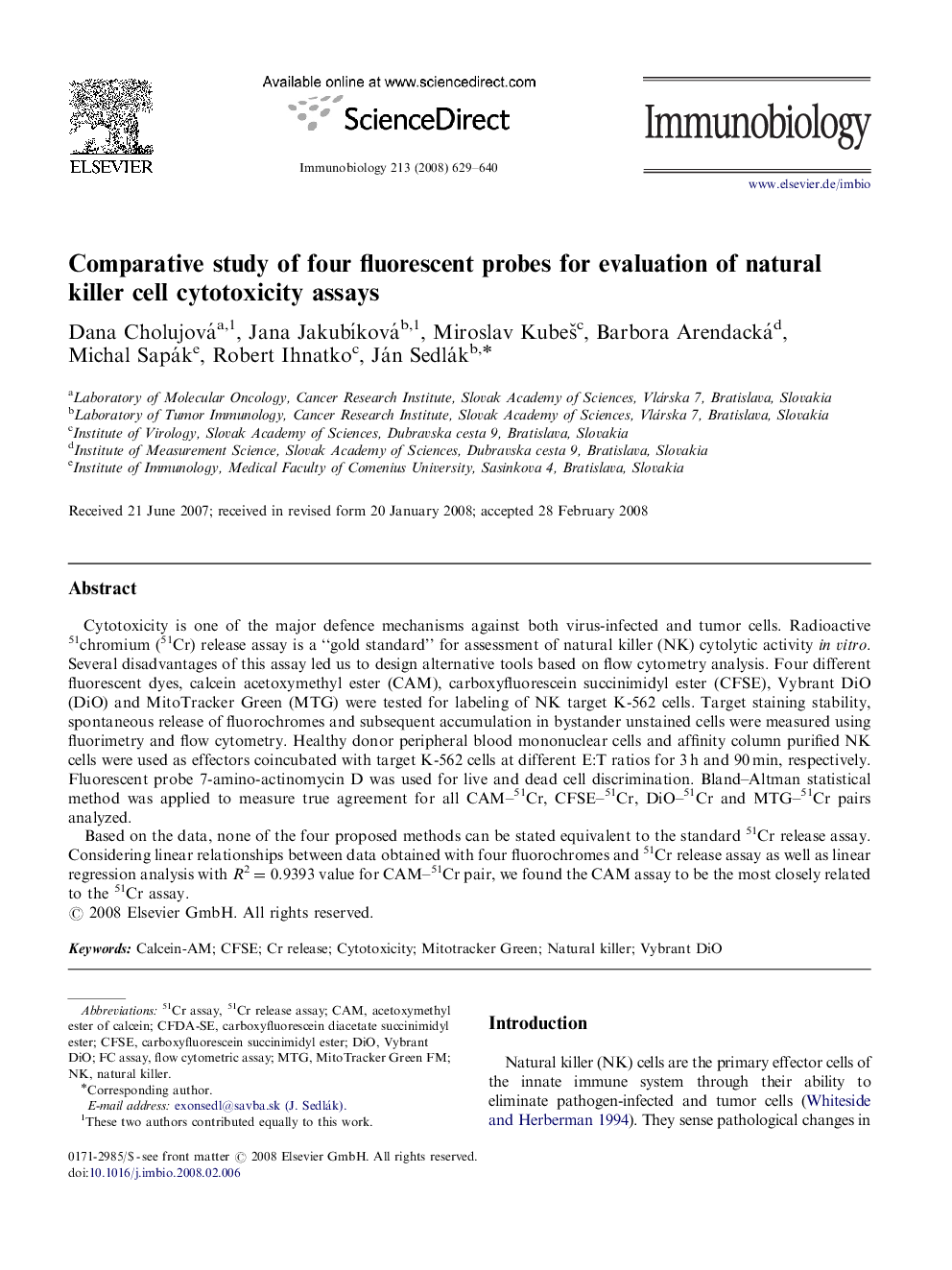 Comparative study of four fluorescent probes for evaluation of natural killer cell cytotoxicity assays