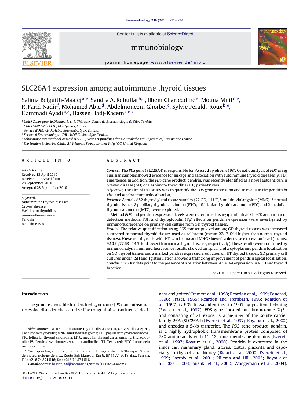 SLC26A4 expression among autoimmune thyroid tissues