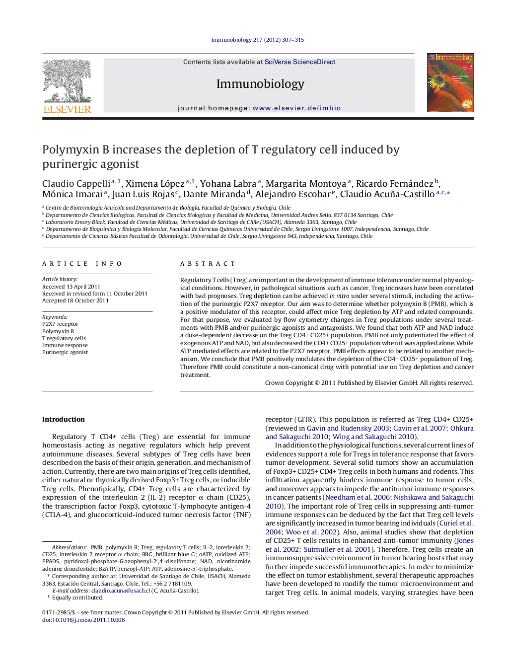 Polymyxin B increases the depletion of T regulatory cell induced by purinergic agonist