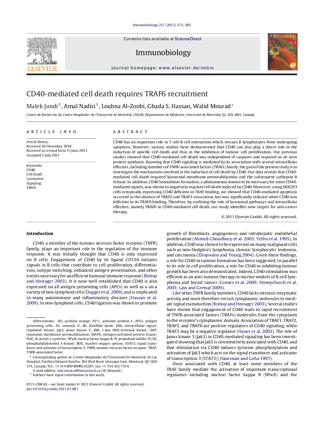 CD40-mediated cell death requires TRAF6 recruitment