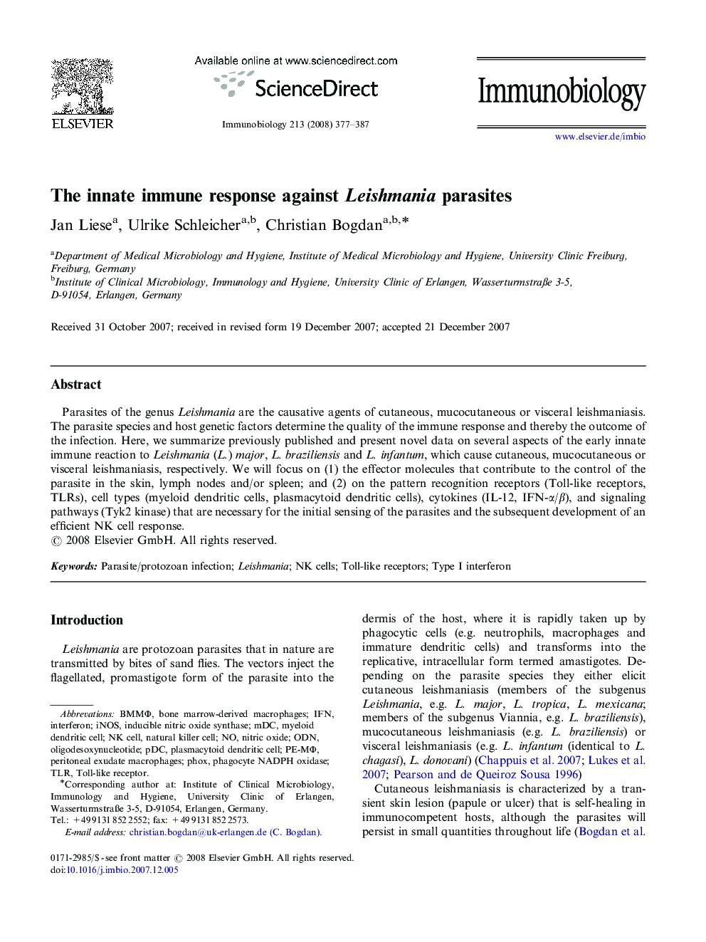 The innate immune response against Leishmania parasites