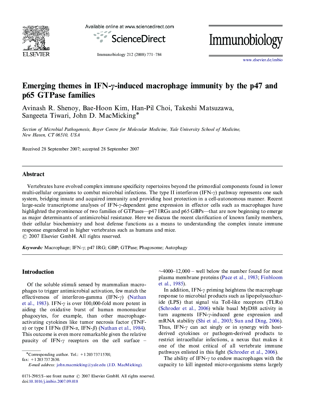 Emerging themes in IFN-γ-induced macrophage immunity by the p47 and p65 GTPase families