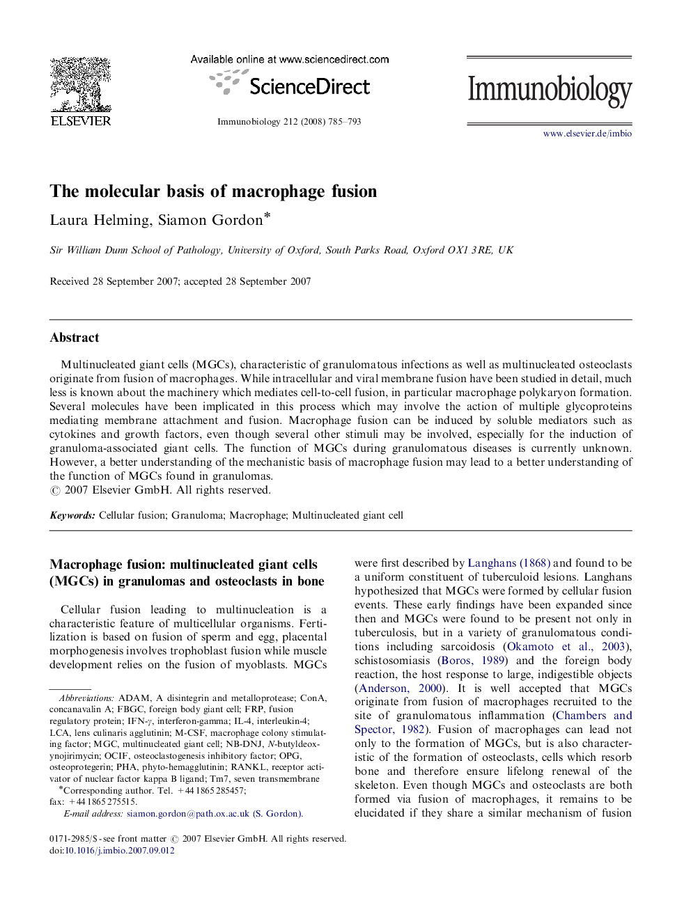 The molecular basis of macrophage fusion