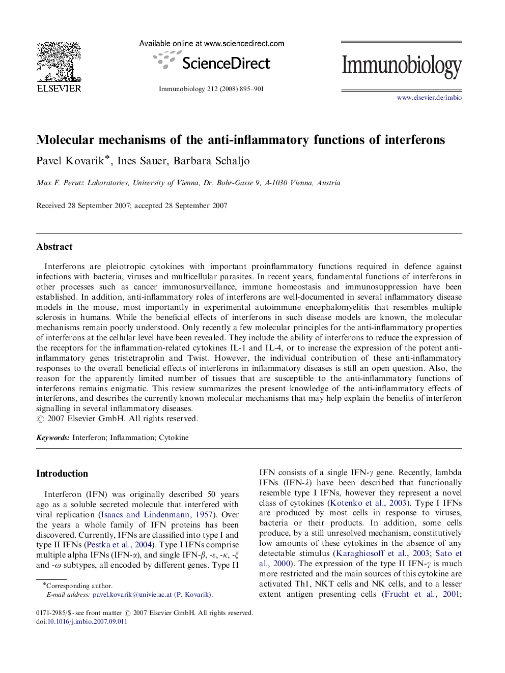 Molecular mechanisms of the anti-inflammatory functions of interferons