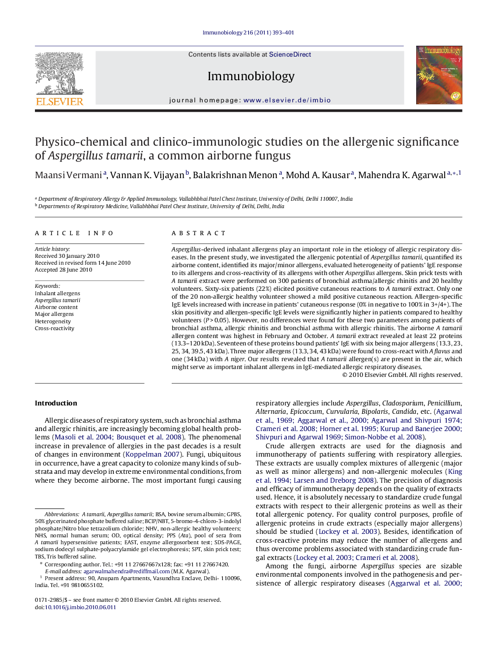 Physico-chemical and clinico-immunologic studies on the allergenic significance of Aspergillus tamarii, a common airborne fungus