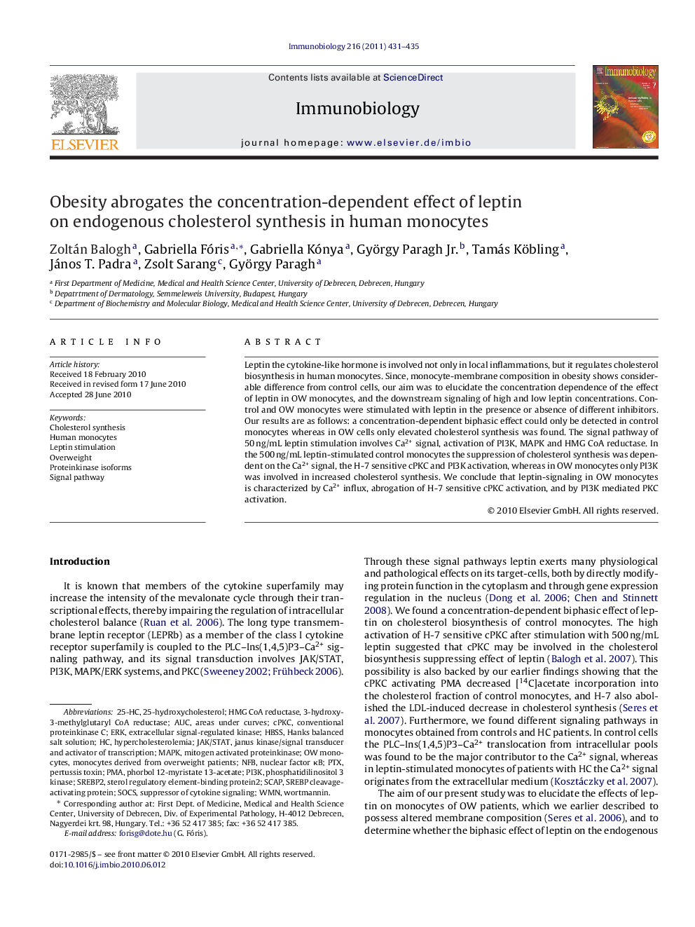 Obesity abrogates the concentration-dependent effect of leptin on endogenous cholesterol synthesis in human monocytes