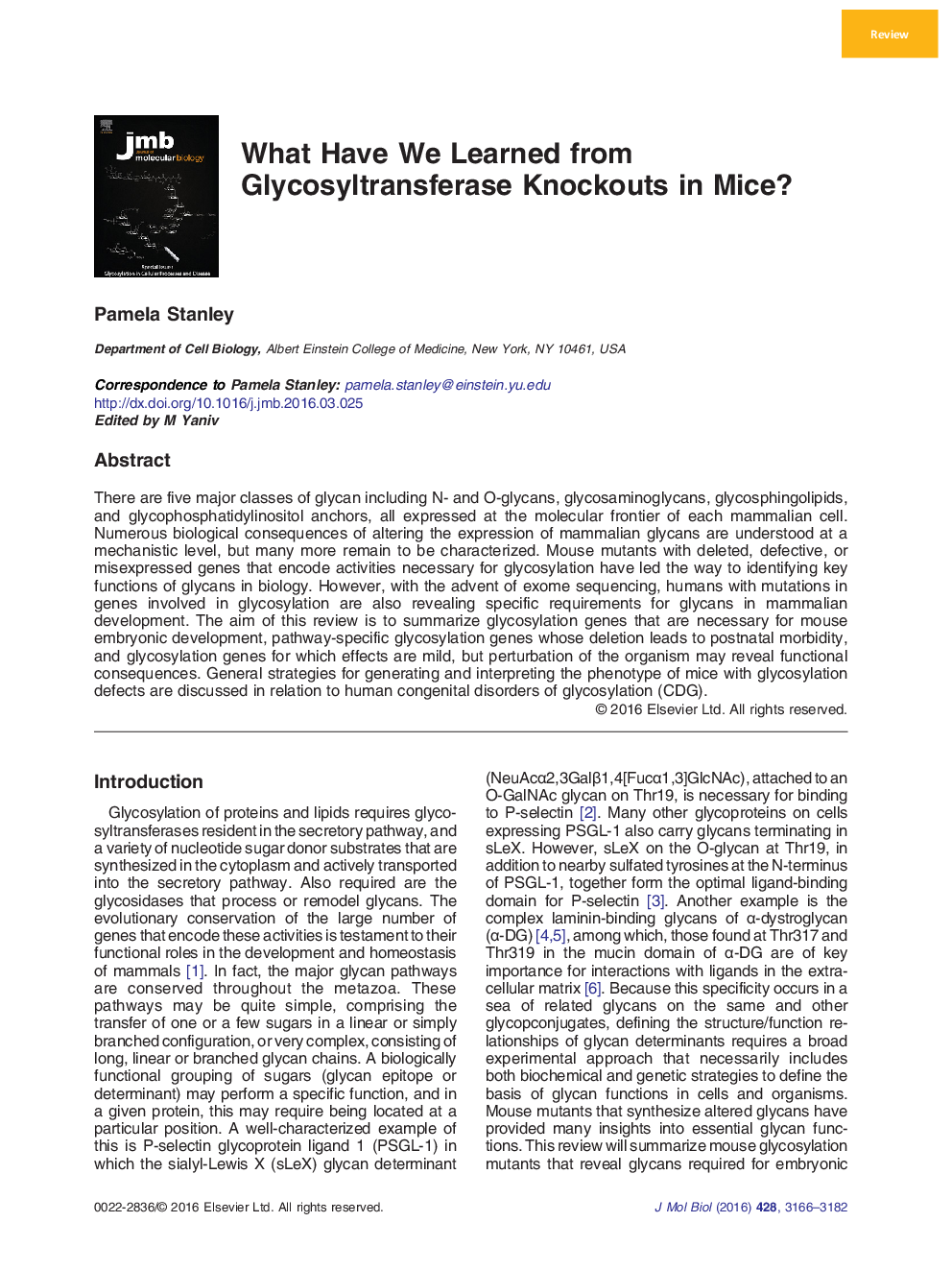 What Have We Learned from Glycosyltransferase Knockouts in Mice?