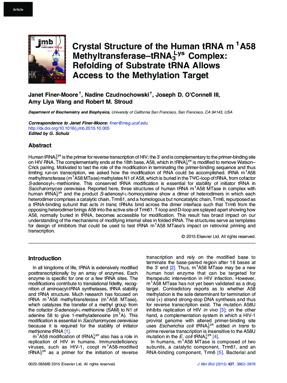 Crystal Structure of the Human tRNA m1A58 Methyltransferase–tRNA3Lys Complex: Refolding of Substrate tRNA Allows Access to the Methylation Target