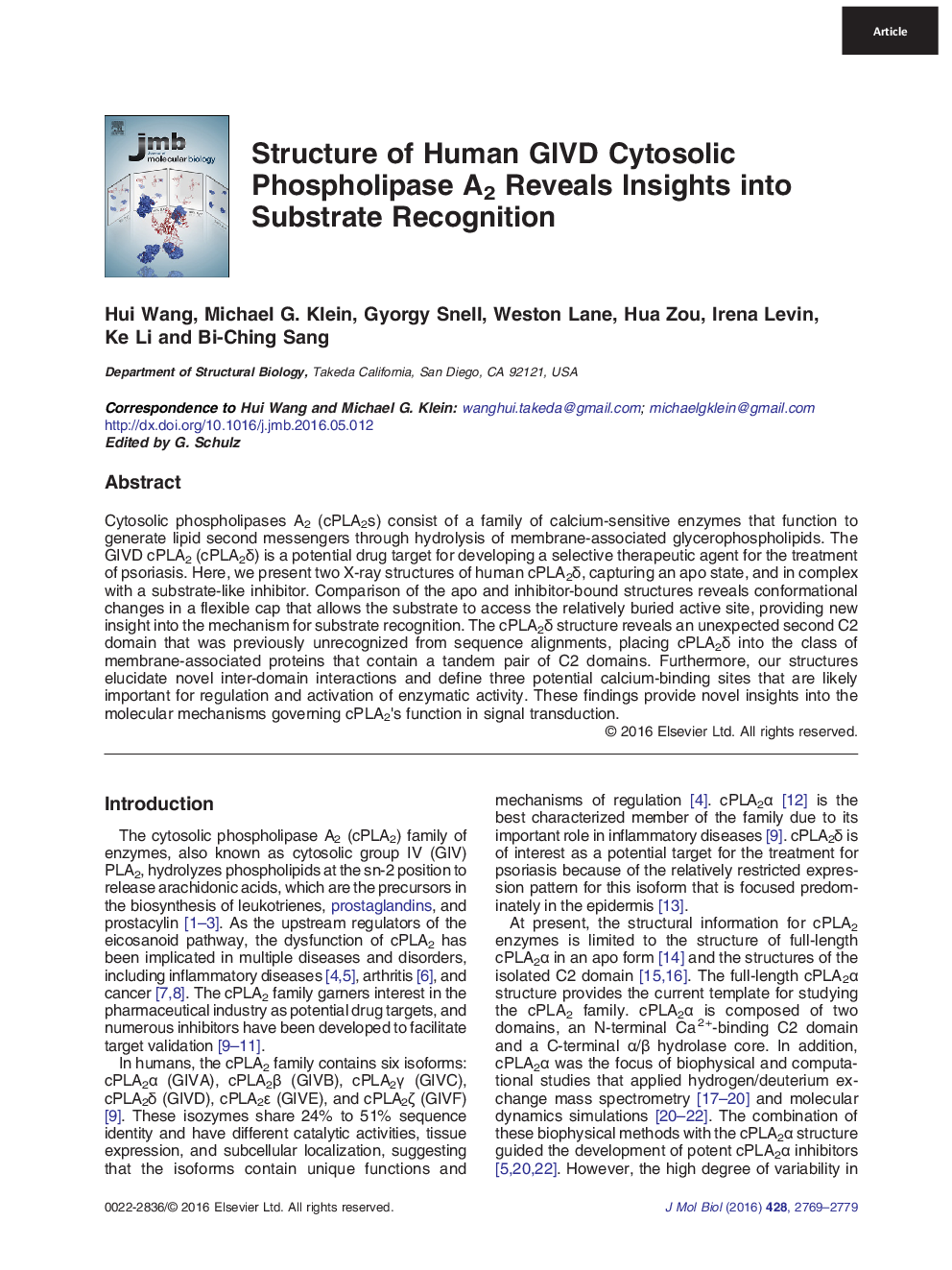 Structure of Human GIVD Cytosolic Phospholipase A2 Reveals Insights into Substrate Recognition