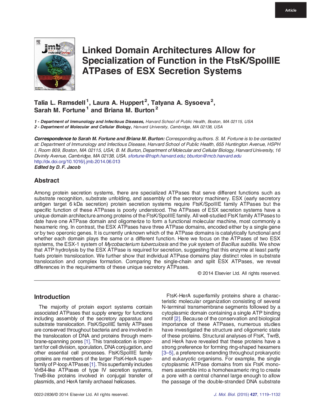 Linked Domain Architectures Allow for Specialization of Function in the FtsK/SpoIIIE ATPases of ESX Secretion Systems