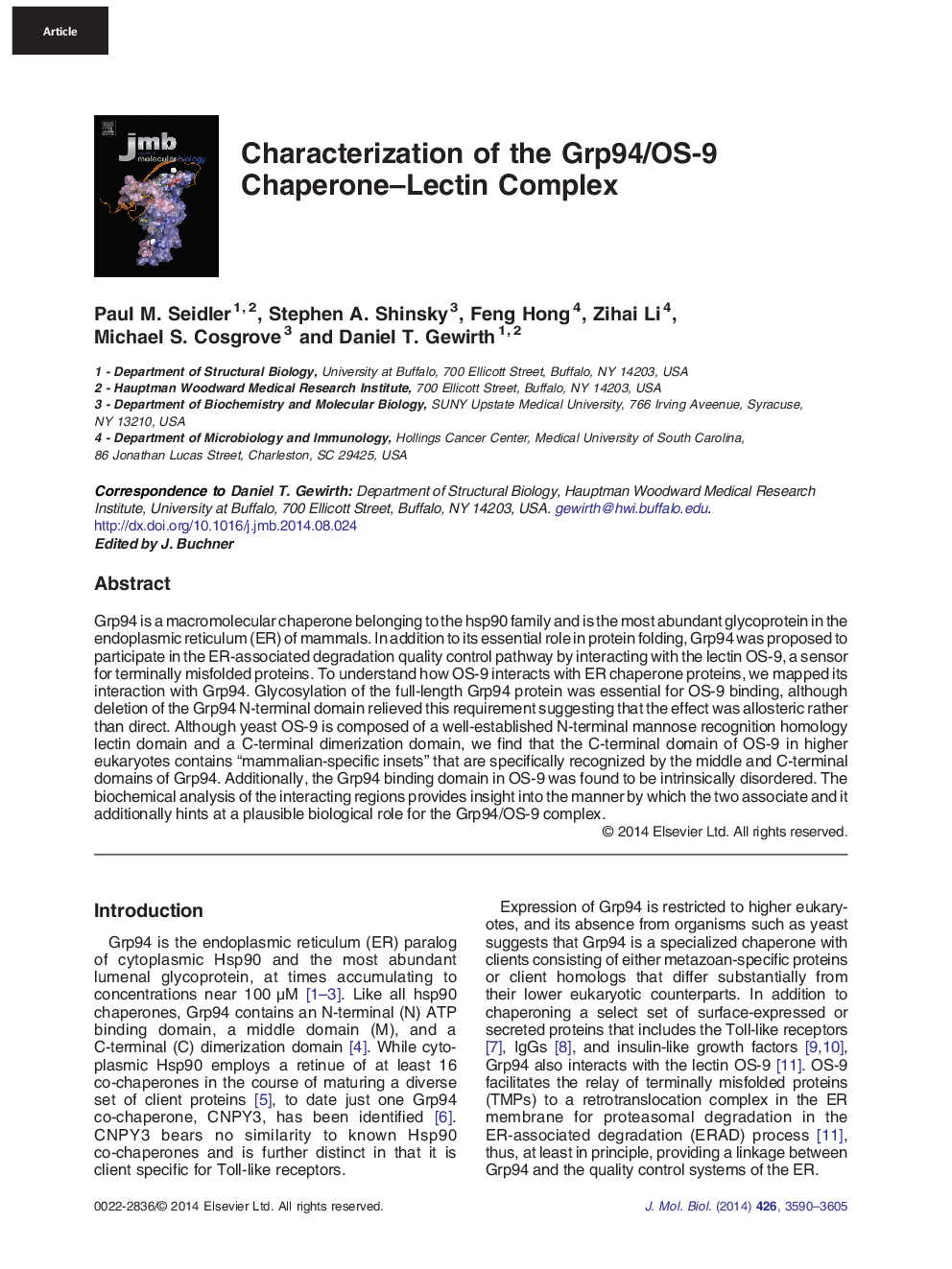 Characterization of the Grp94/OS-9 Chaperone–Lectin Complex