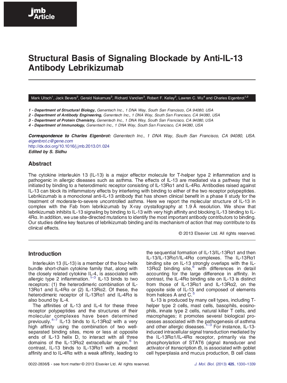 Structural Basis of Signaling Blockade by Anti-IL-13 Antibody Lebrikizumab