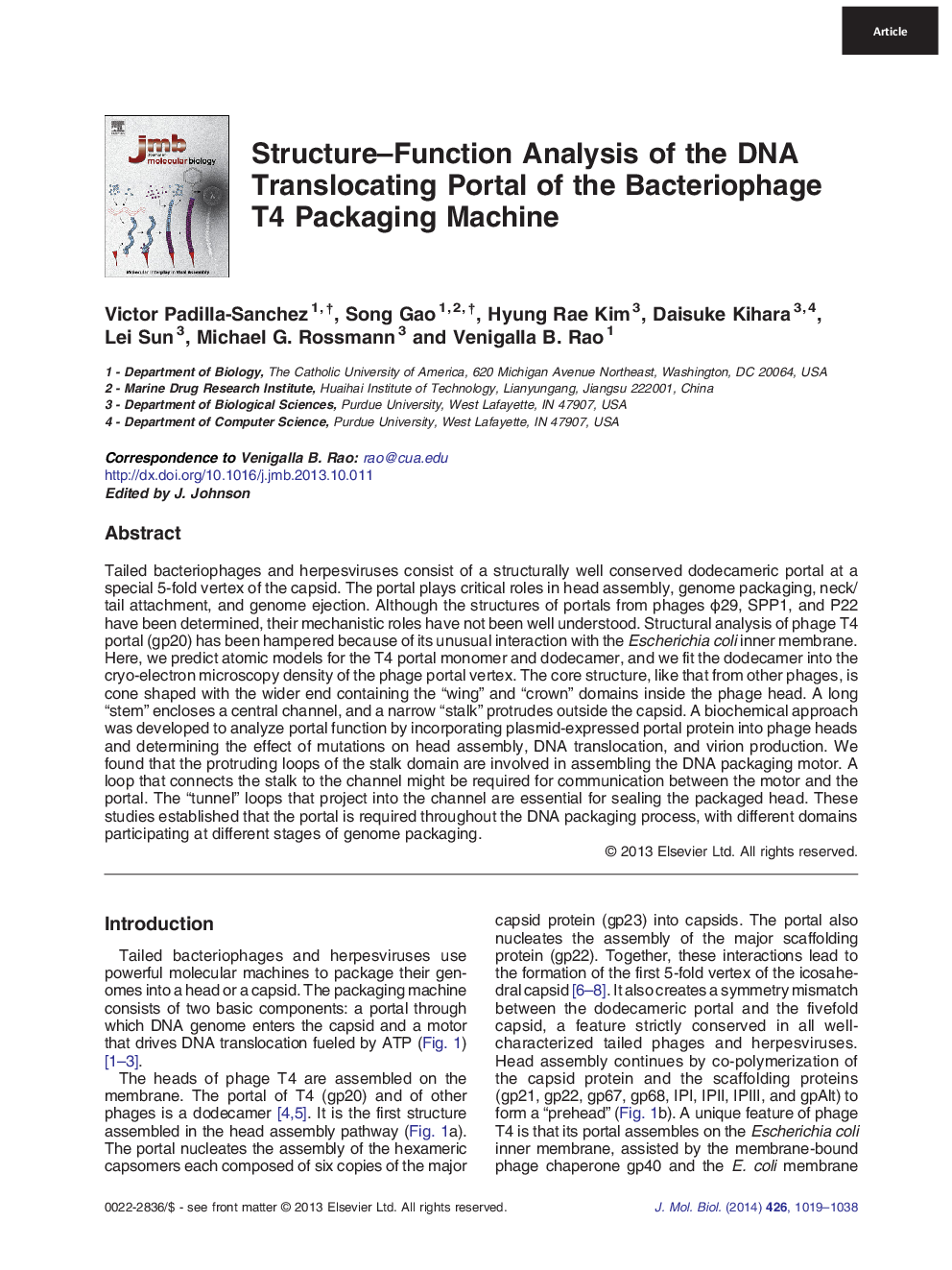 Structure–Function Analysis of the DNA Translocating Portal of the Bacteriophage T4 Packaging Machine