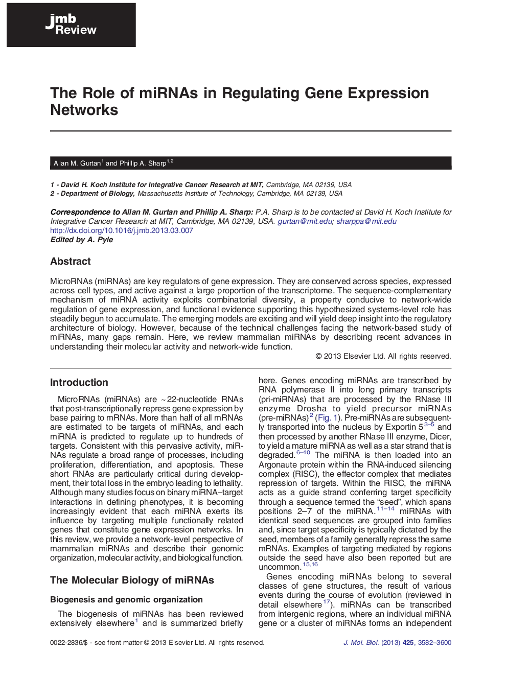 The Role of miRNAs in Regulating Gene Expression Networks