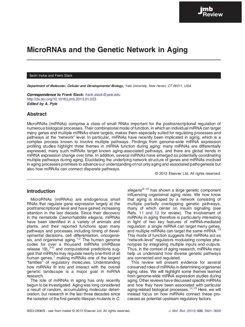 MicroRNAs and the Genetic Network in Aging