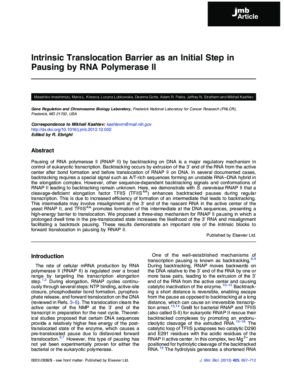 Intrinsic Translocation Barrier as an Initial Step in Pausing by RNA Polymerase II