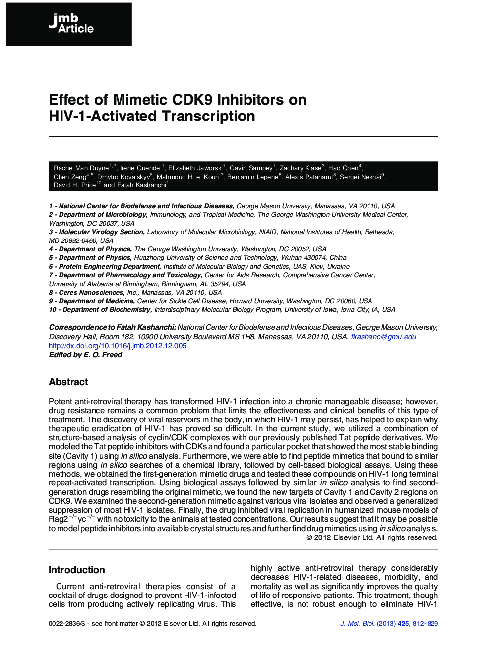 عکس صفحه اول مقاله: Effect of Mimetic CDK9 Inhibitors on HIV-1-Activated Transcription Effect of Mimetic CDK9 Inhibitors on HIV-1-Activated Transcription