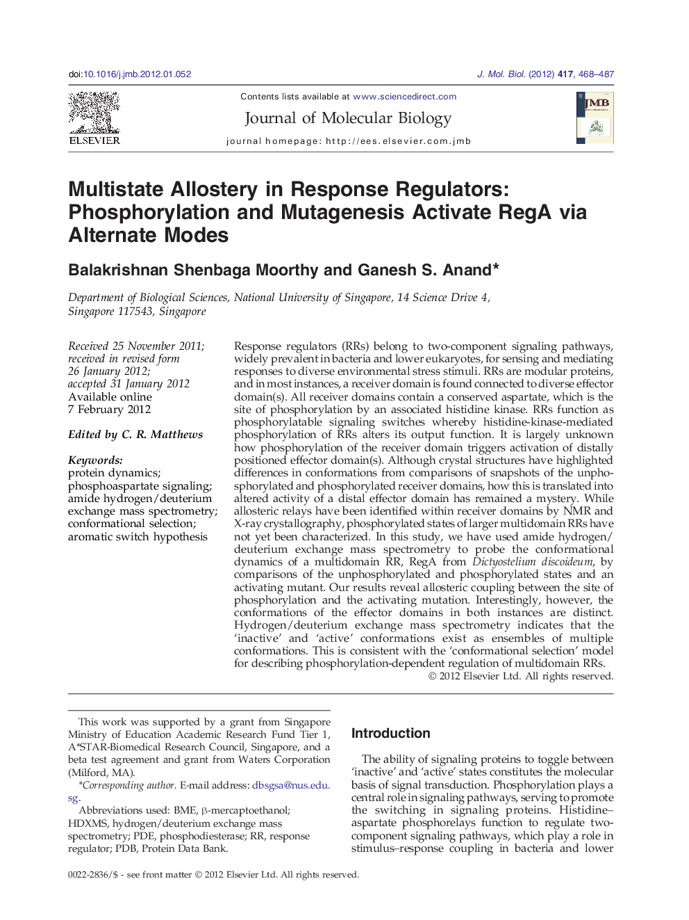 Multistate Allostery in Response Regulators: Phosphorylation and Mutagenesis Activate RegA via Alternate Modes 