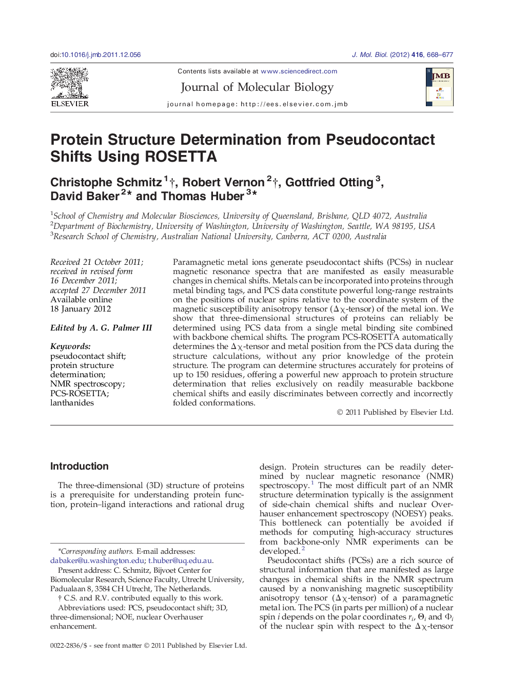 Protein Structure Determination from Pseudocontact Shifts Using ROSETTA